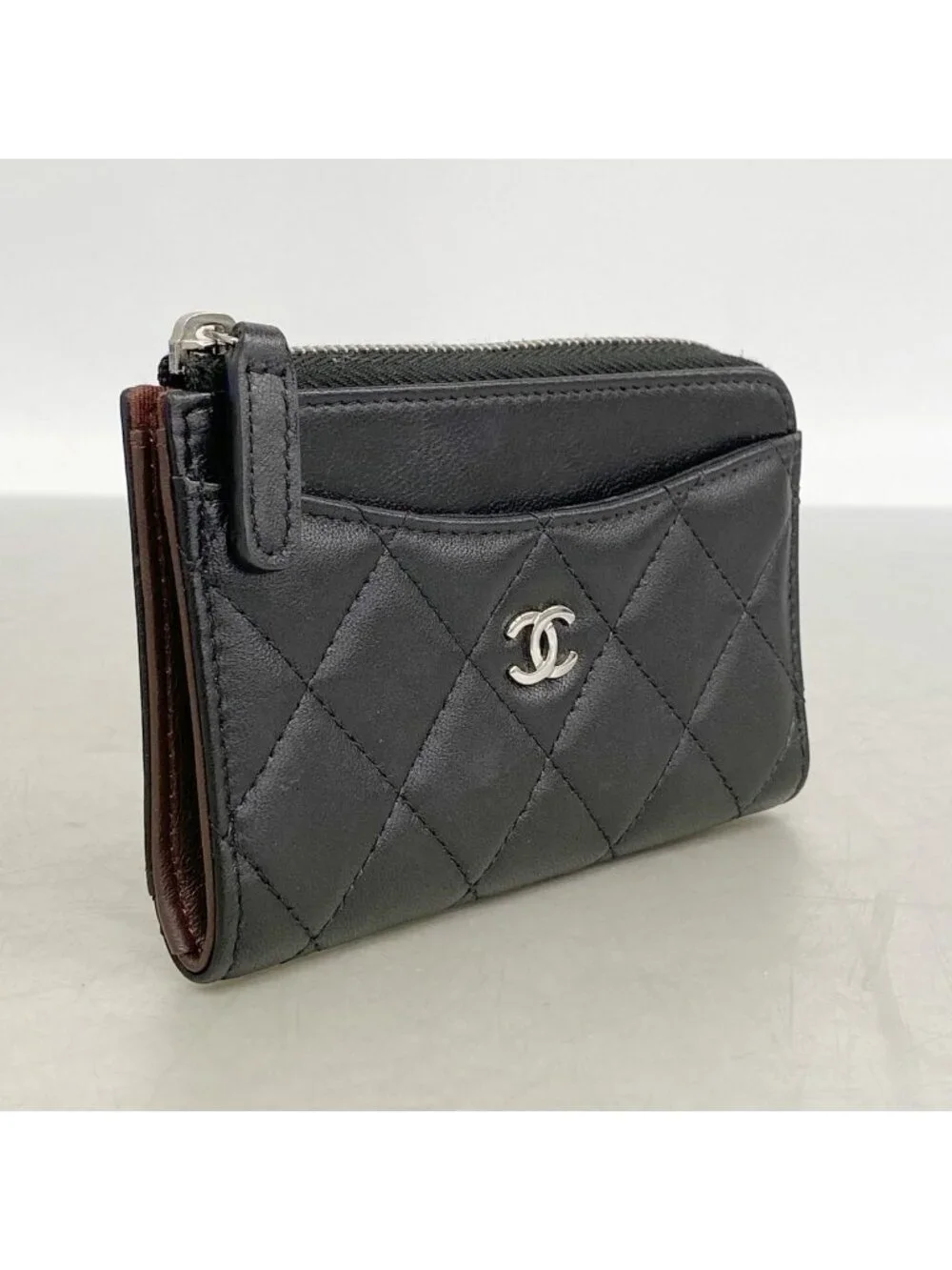 Chanel Coin Purse Quilted Lambskin Black Silver
